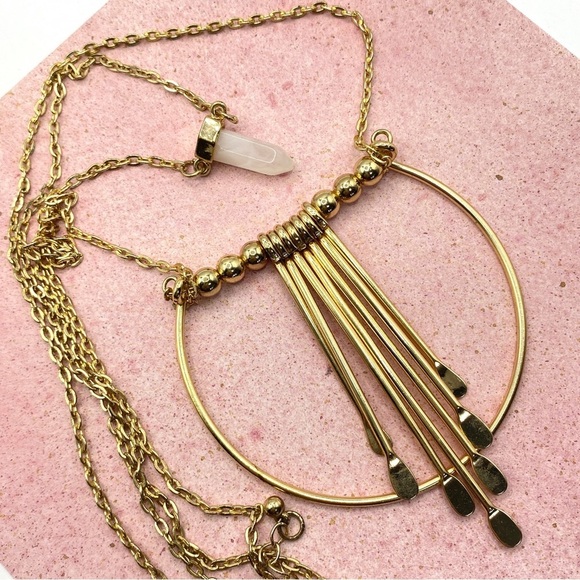 Gold Tone Double Strand Chain Boho Necklace - Picture 4 of 6